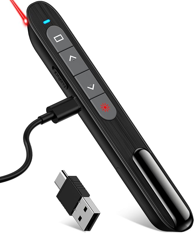 control a distancia de presentación recargable USB C con luz roja, preesterador inalámbrico PPT Slide Clicker Advancer para computadora portátil MacBook