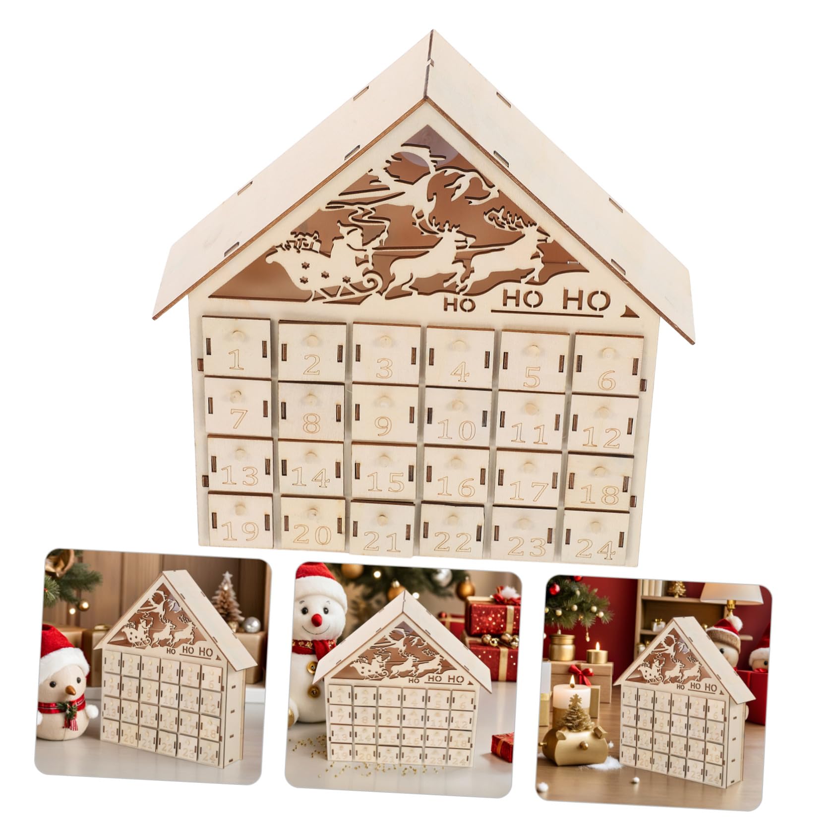Alipis Calendario de Adviento Navideño de Madera con LED Iluminado Reutilizables para Regresiva Navidad Decoración Rústica para Mesa y Repisa