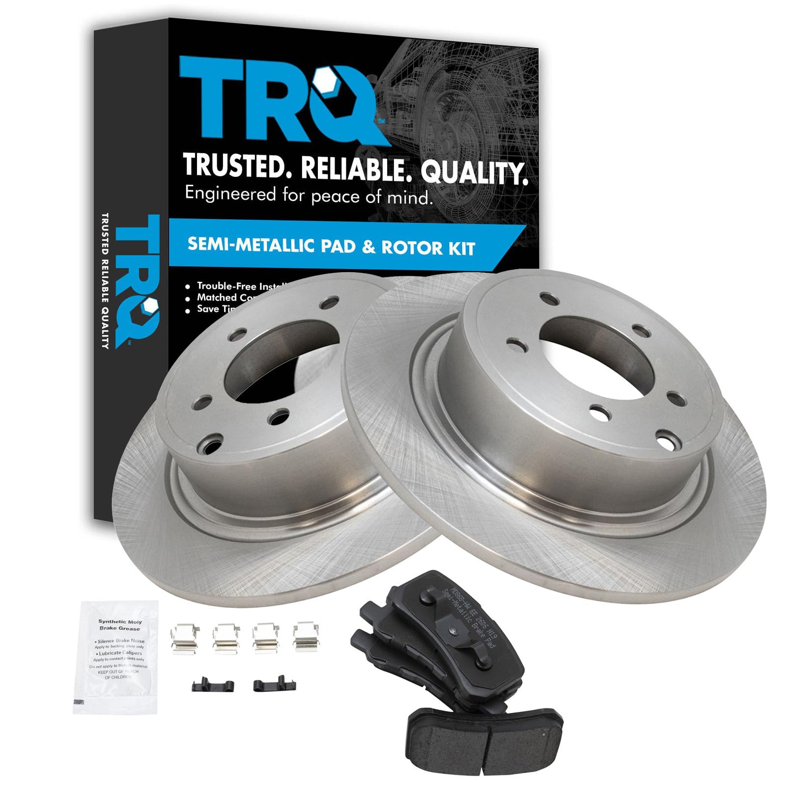 TRQ Rear Brake Pad and Rotor Set Semi Metallic Solid Rotors