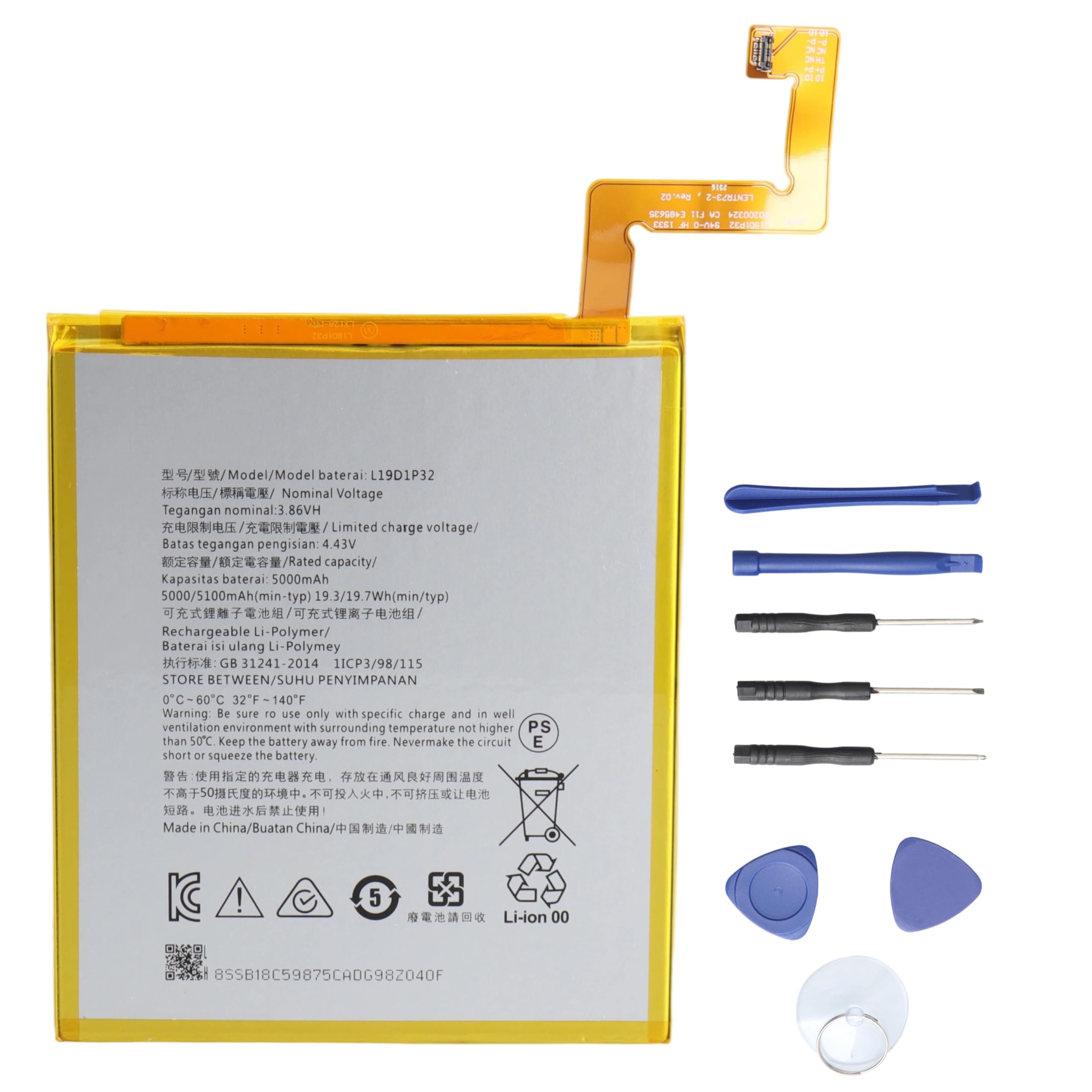 L19D1P32 Batterie Compatible avec Lenovo Smart Tab M10 Plus FHD HD 2020 Gen 2 TB-X306X TB-X306F TB-X306V TB-X606F TB-X606M TB-X606X TB-X606FA 5000mAh 3.86V avec Outils