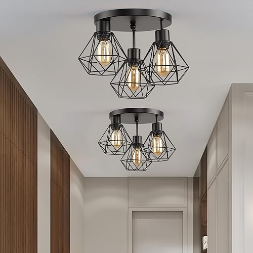 Miniatura 3 de Lámpara de techo industrial de 3 luces, lámpara de techo de jaula de hierro, 3 lámparas cerca del techo, lámpara moderna para dormitorio, entrada,