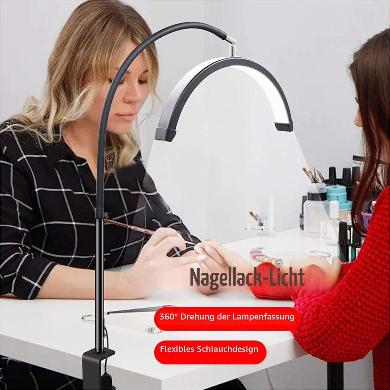 ayex LED Bogenleuchte Tischlampe mit Klemme dimmbar 3200K–5600K 1400 Lumen flexibel drehbar augenschonend für Kosmetik Nageldesign Tattoo Studio HD-P3