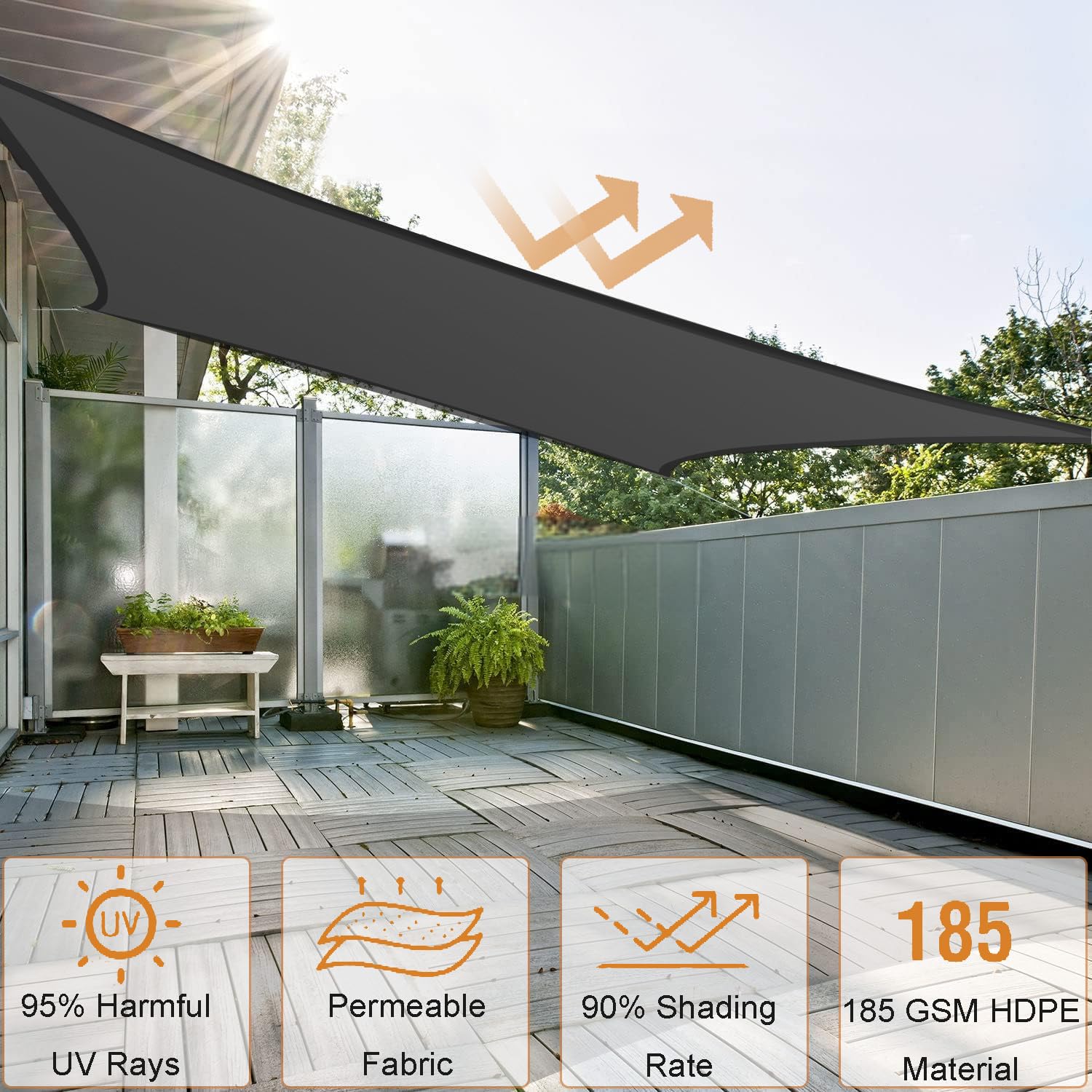 Toile Ombrage avec kit de Fixation， Brise-Soleil pour Jardin terrasse Camping Crème-2x2.5m-Vert Fluo