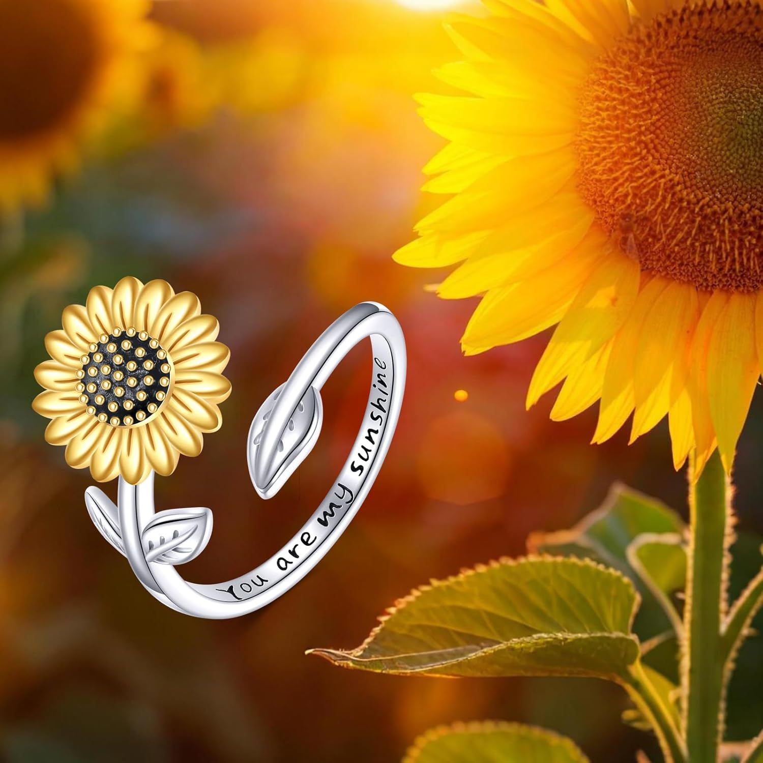 Sunflower Spinning Bracelet Necklace Ring for Women Sunflower Anxiety Fidget You Are My Sunshine Jewelry Gifts