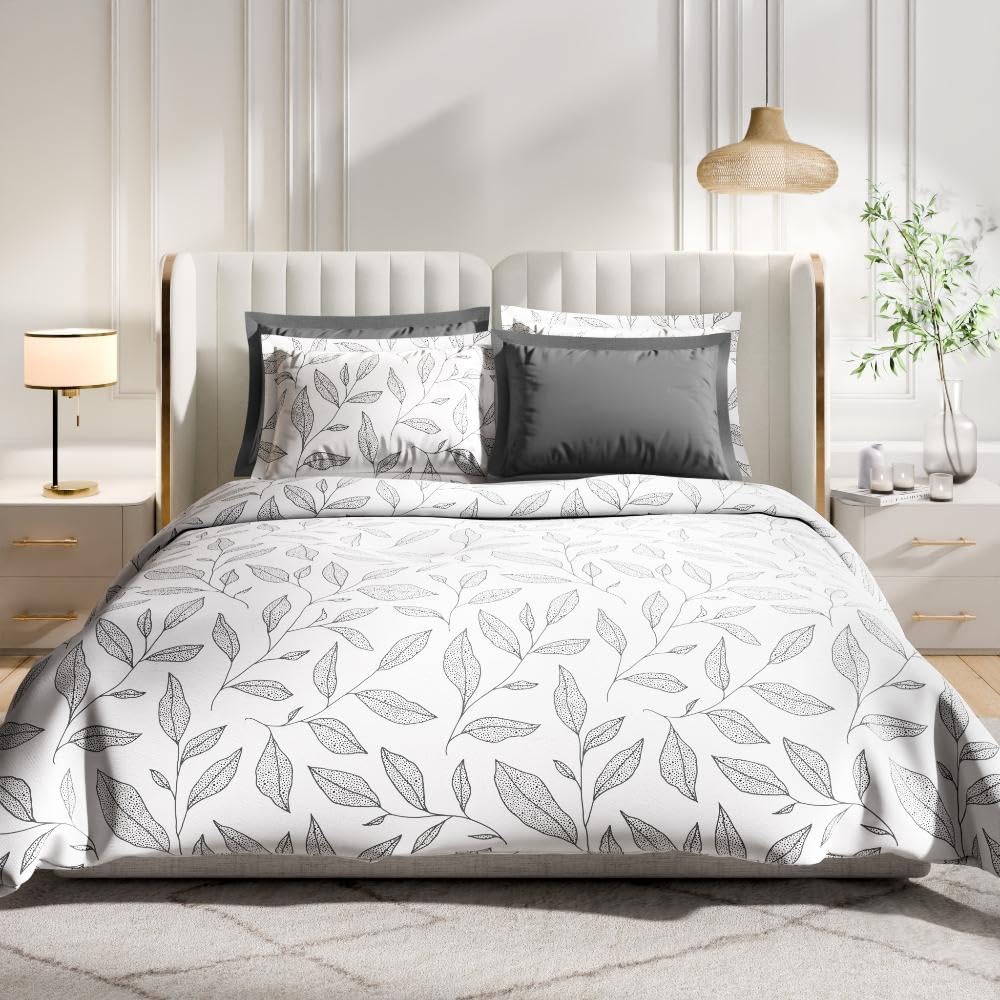 Wakefit Premium 100% Cotton 300 TC Flat Bedsheet with 4 Pillow Covers | King Size (104 x 104 inch) | Kathy