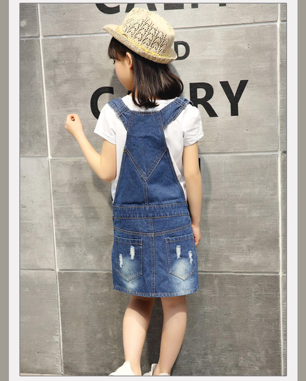 KIDSCOOL SPACE Girls Denim Overall Dress,Ripped Jeans Jumper - Image 2
