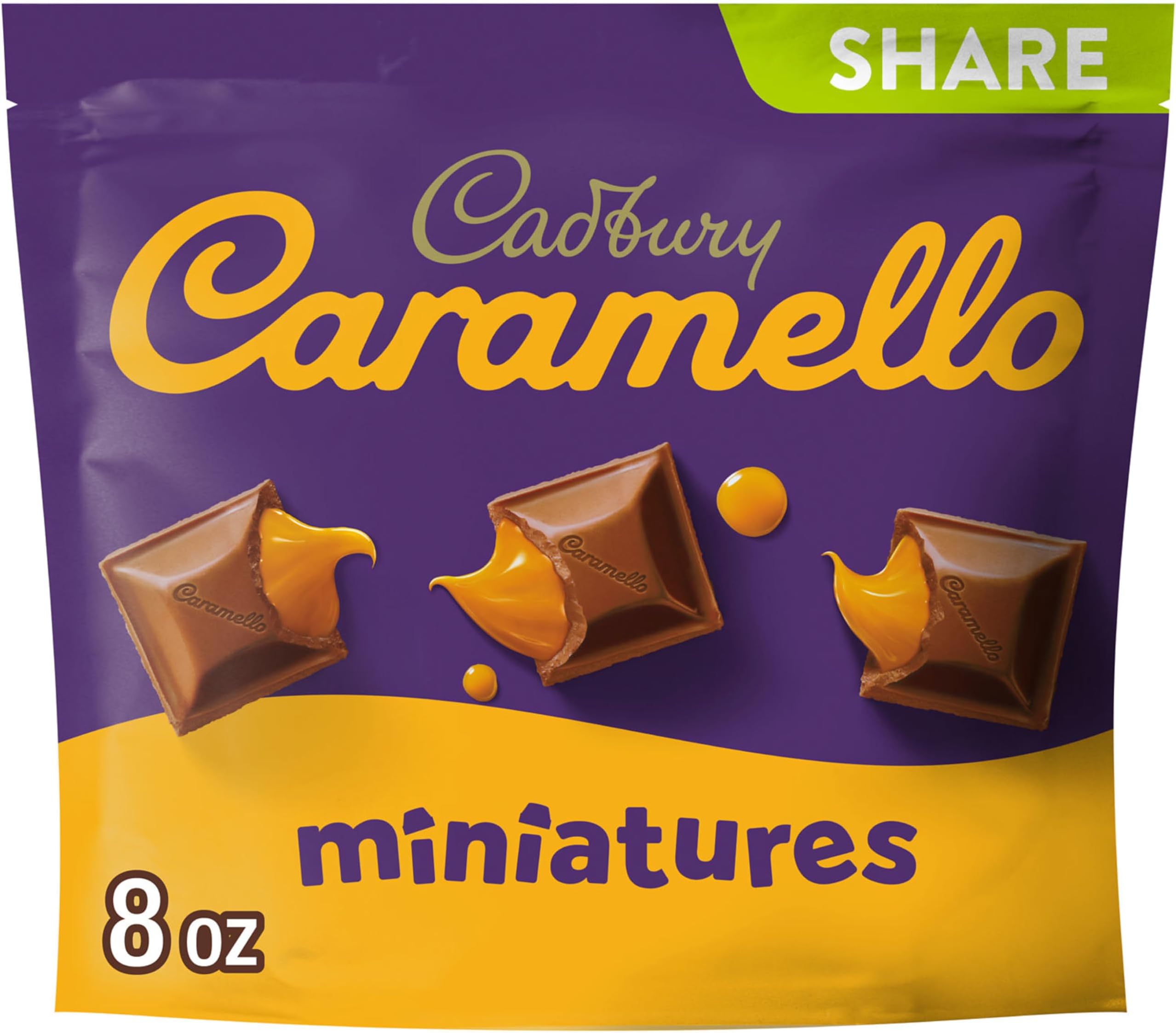 Cadbury Caramello Miniatures Milk Chocolate and Caramel Candy Bars, Individually Wrapped, 8 oz Share Pack