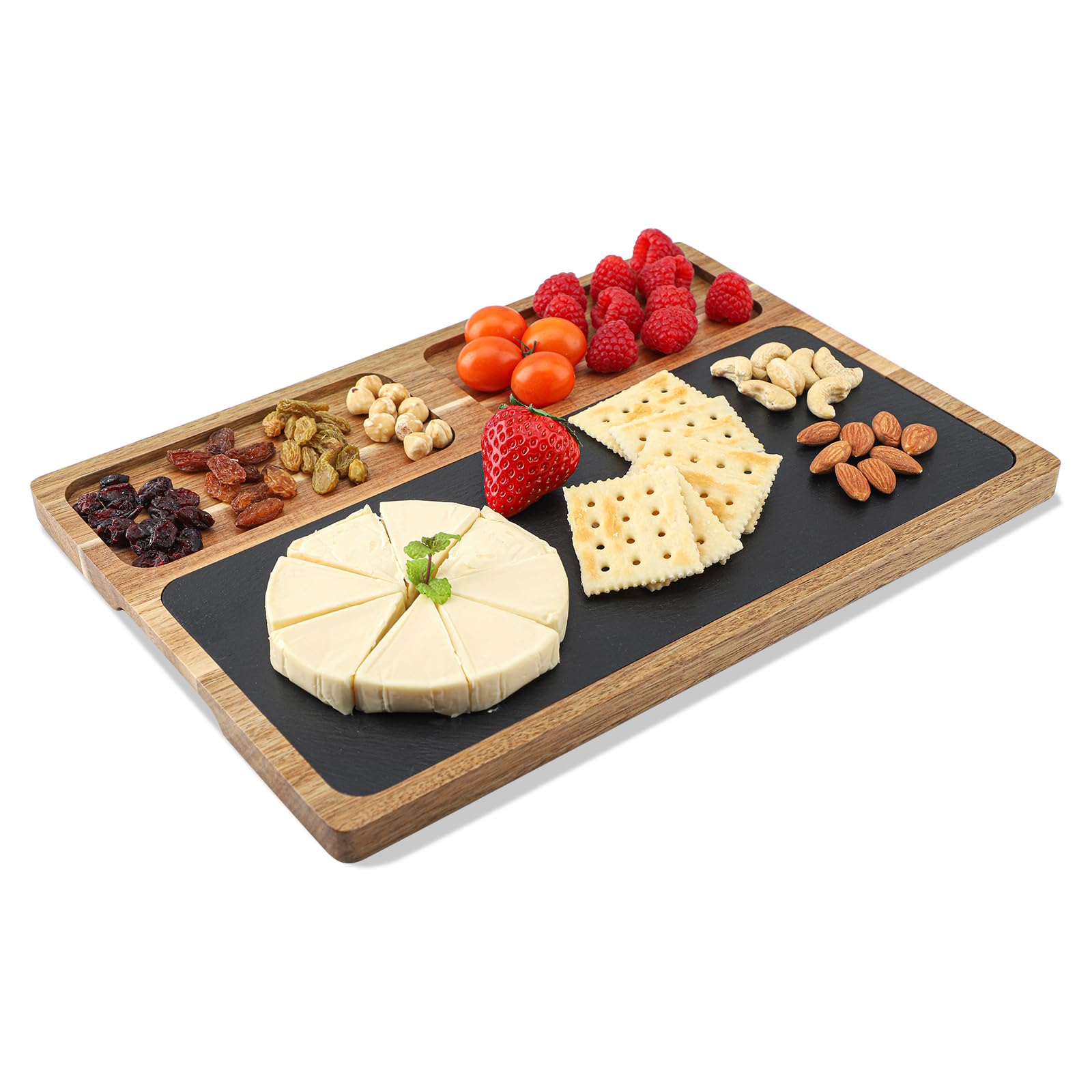 Acacia Wood Serving Board with Slate, Charcuterie Boards for Serving ...