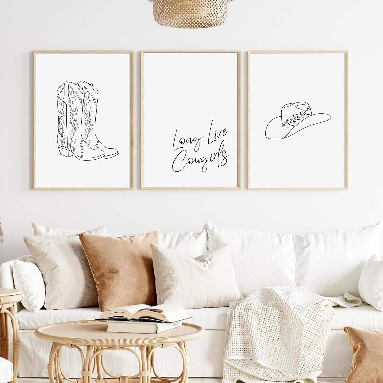 Black and White Western Cowboy Wall Art Black White Cowgirl Canvas Art Posters Vintage Cowboy Hats Boots Wall Decor Minimalist Pictures Prints Paintings for Bedroom Dorm 16x24 inch Unframed Set of 3