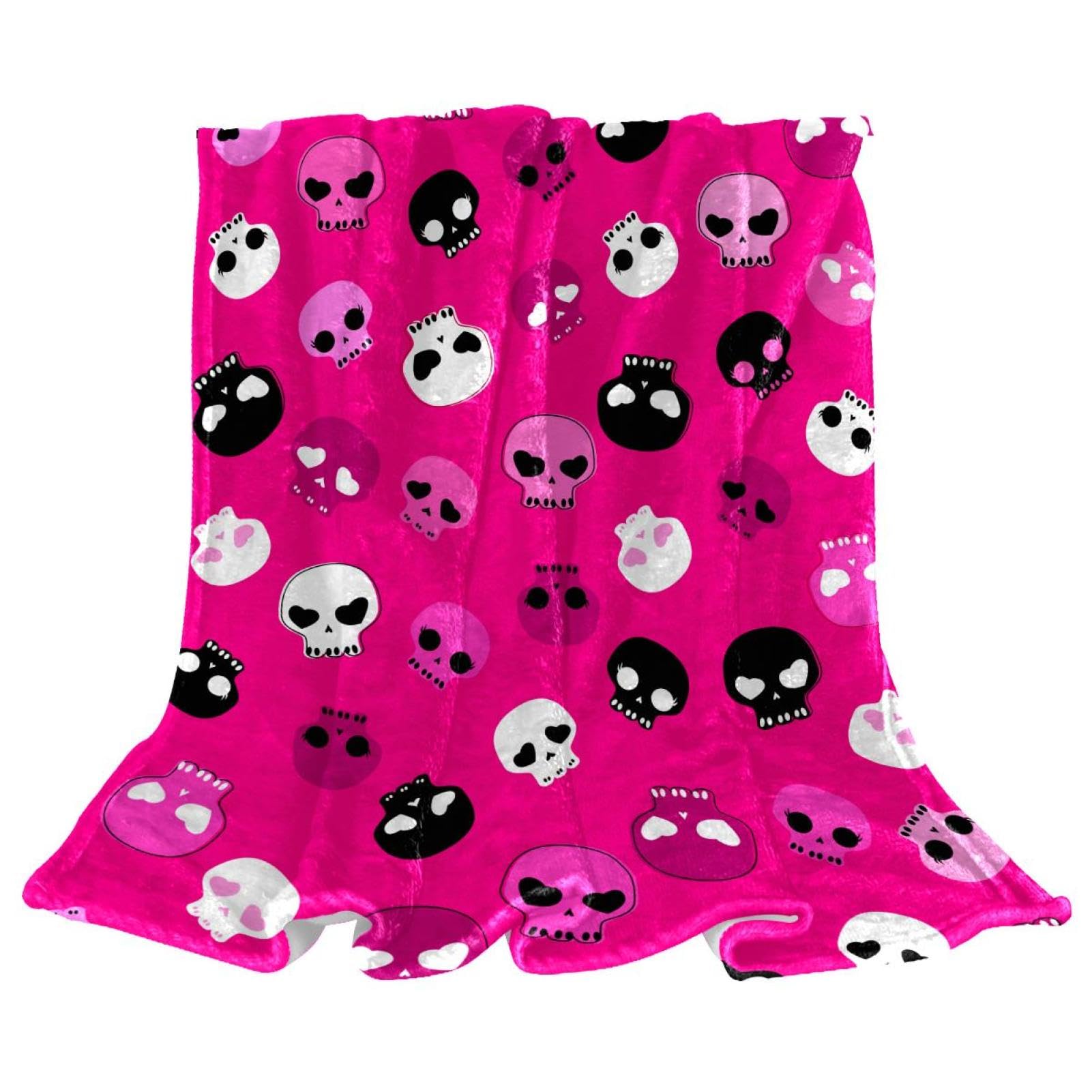 Couverture polaire crâne rose noir anti-froid plaid lit et canapé 150x130