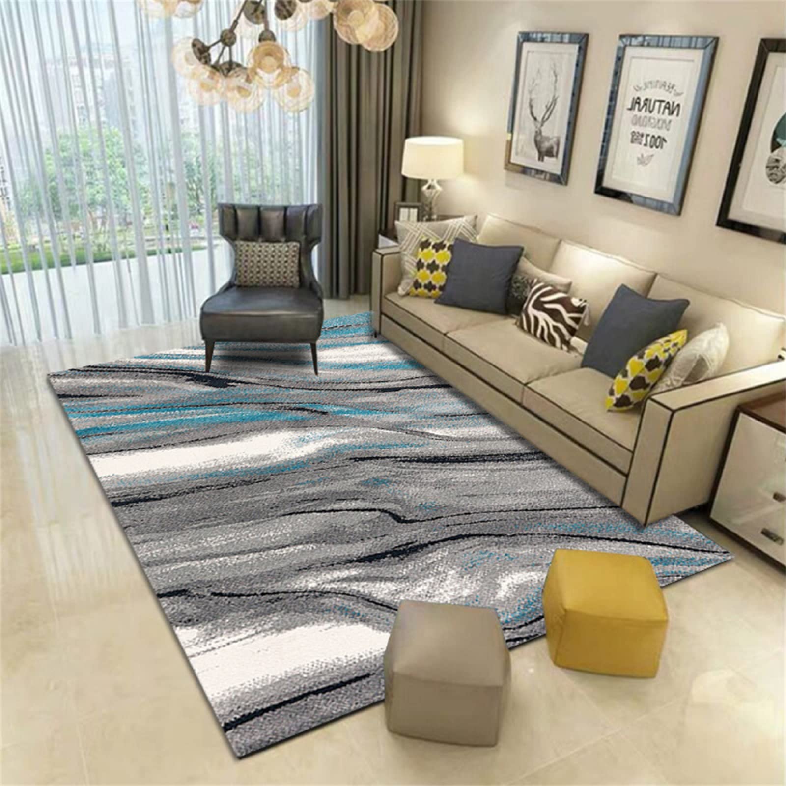 Tapis enfant 140x200cm lavable salon tapis super doux gris bleu