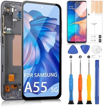 for Samsung Galaxy A55 5G Screen Replacement - for Samsung A55 5G LCD Display Touch Screen for Galaxy A556V SM-A556B/DS SM-A556E LCD Digitizer Glass Assembly Kits with Frame, No Fingerprint