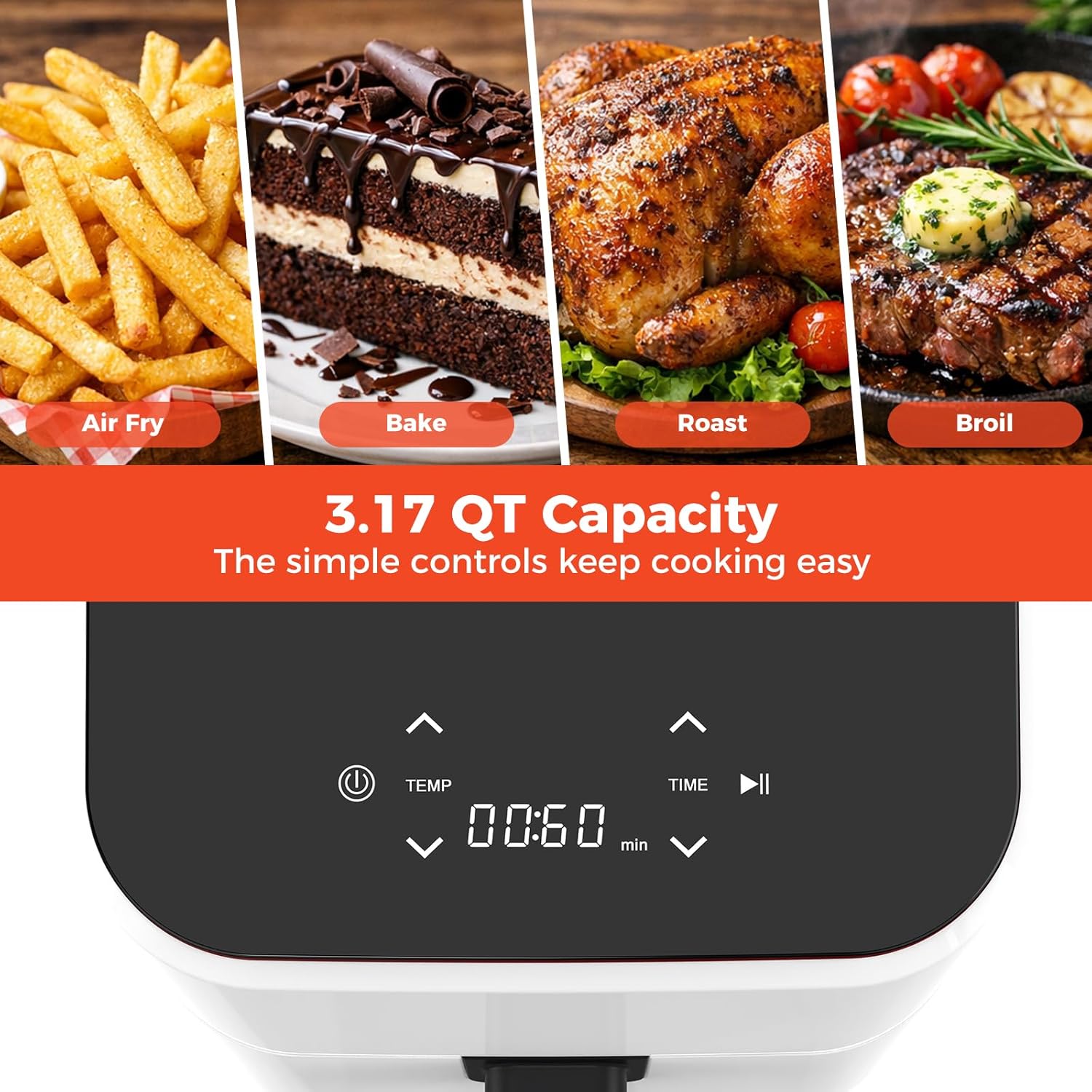NEWBULIG Air Fryer, Compact Digital 3 Qt Airfryer with Nonstick Plate & Dishwasher Safe Basket, Quick Easy Meals, Features Auto Shutoff and Simple Touchscreen, Ideal for Small Spaces