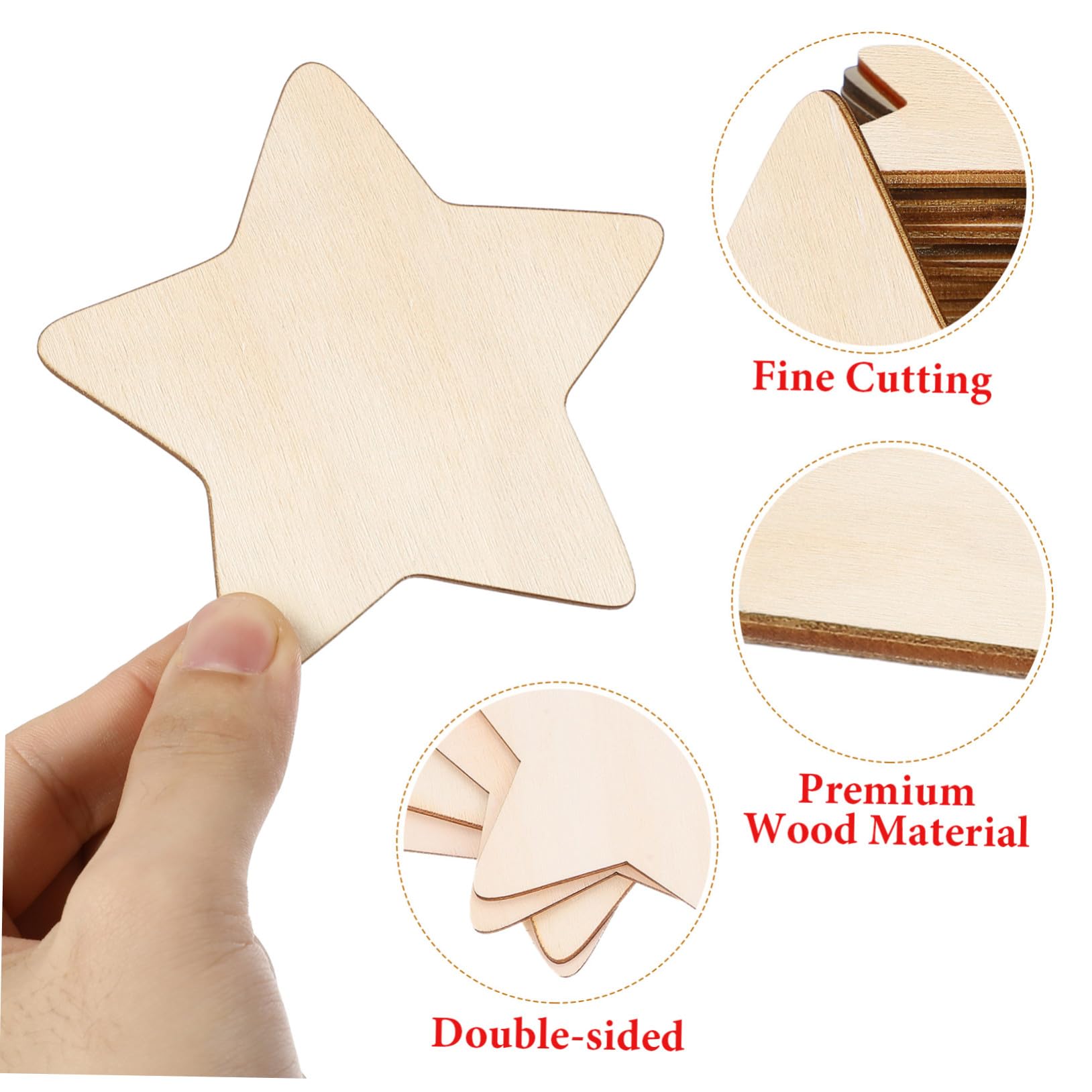 50pezzi Trucioli Di Legno Forma Di Stella Cinque Punte Da Decorazioni Per Casa e Attività Creative Per Ragazzo Ragazza Ragazza