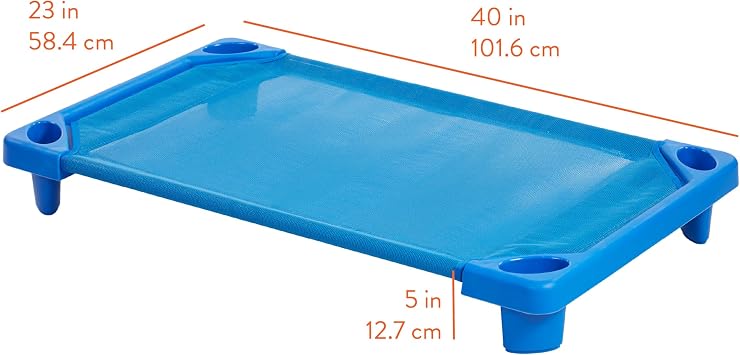 Back2School Express SlumberEdge Stackable Toddler Cot, RTA, 6-Pack, Blue | Breathable mesh, GREENGUARD Gold Certified, 75 lb capacity, space-saving vertical stacking, rounded edges, classroom/daycare