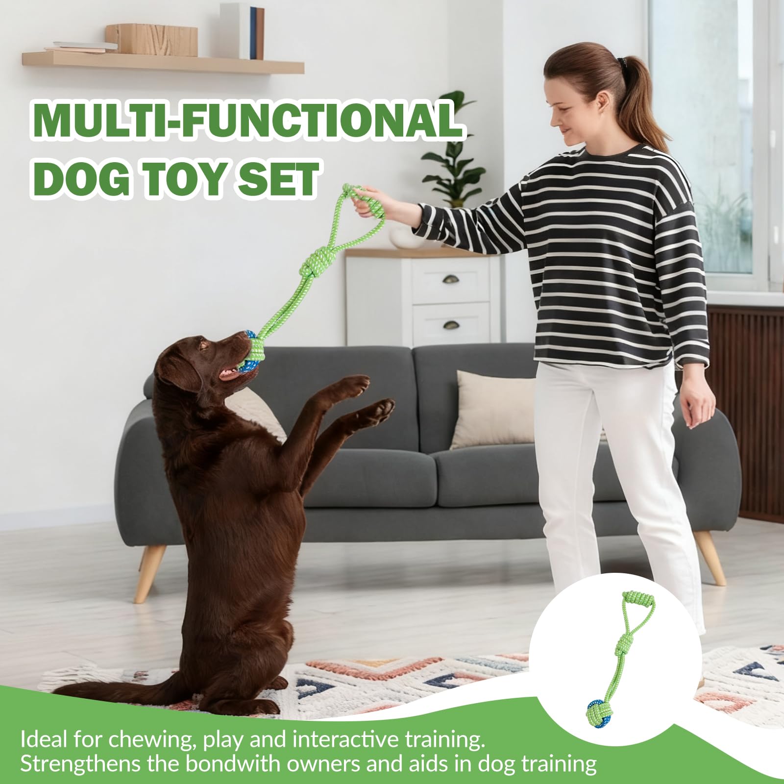 Hundespielzeug Seil, 7 Stück Baumwolle Hundespielzeug Set Geflochtene Welpen Spielzeug Interaktives Kauspielzeug für Hunde Hundespiel und Training (Grün)