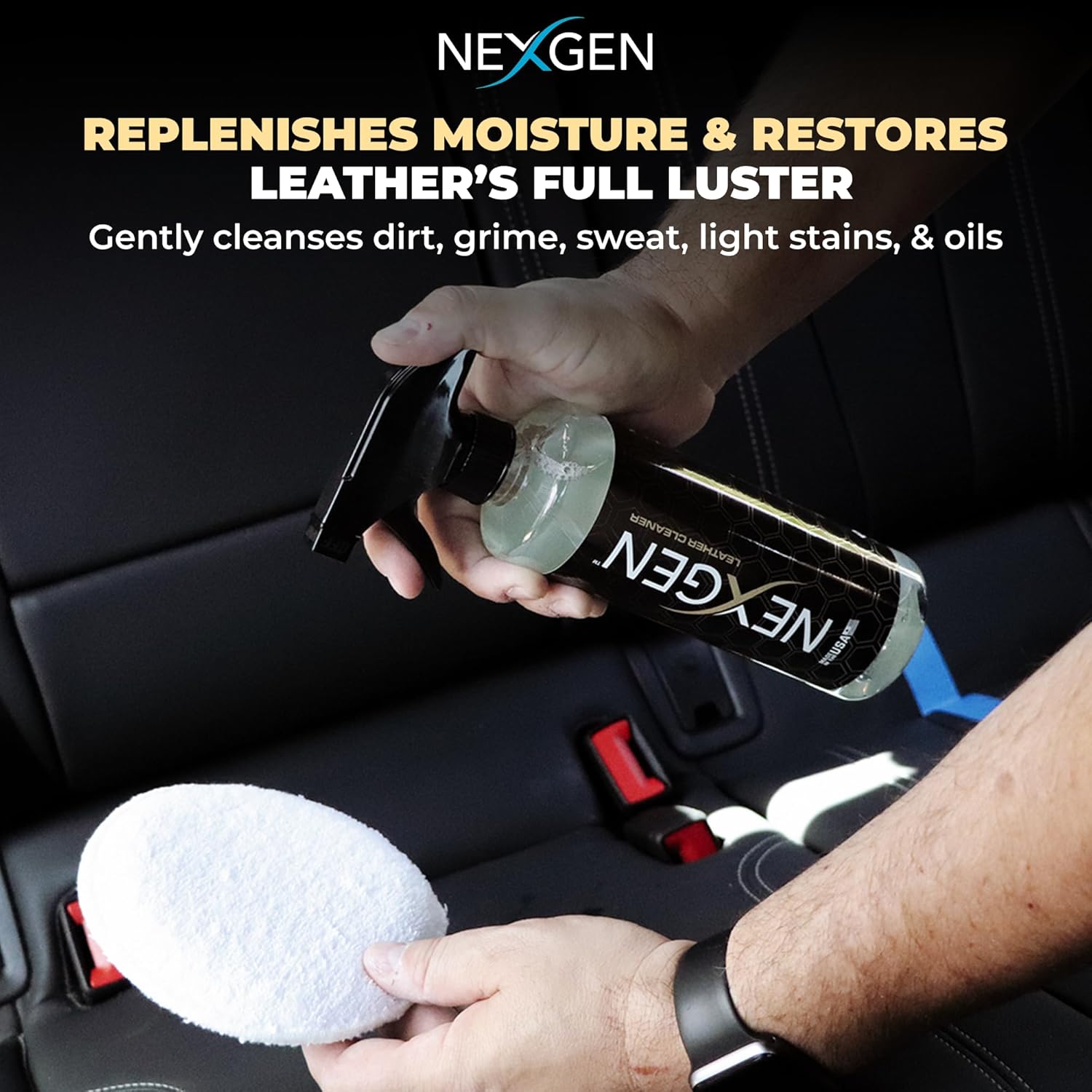 Nexgen Car Leather Cleaner and Conditioner Set - Quick Spray Car Seat Conditioner and Leather Restorer - Gentle Liquid Formula, Multi-purpose Leather Cleaner For Car, Couch, Boots, Purses, and More - Image 3
