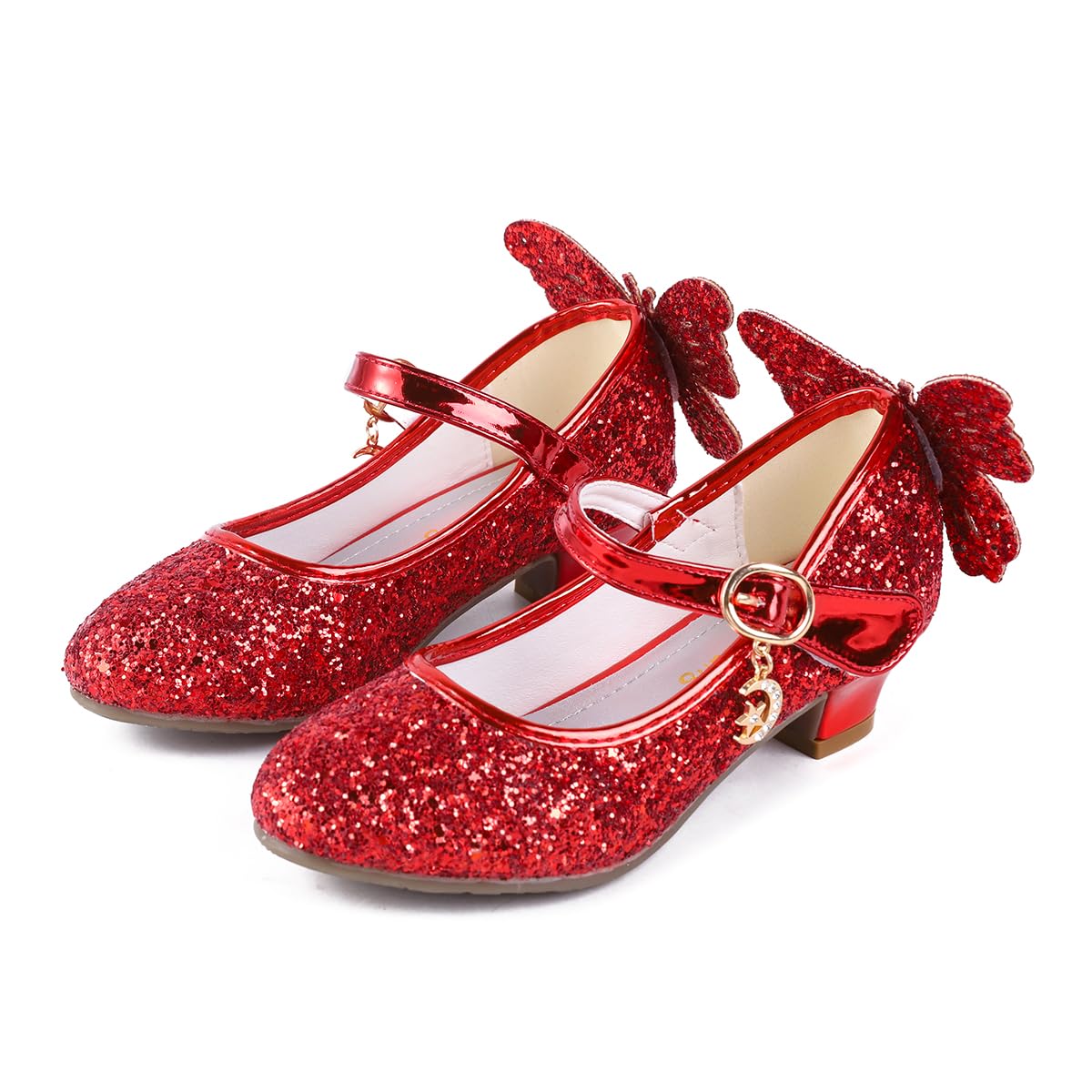 Girls Princess Shoes Sequins Sweet Bows High Heels Wedding Party Dress Shoes Dance Bright Diamond Cosplay Christmas Festival Shoes Pink Blue Purple Gold Silver — view 4