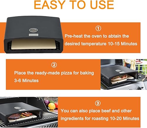 Miniatura 5 de Skypatio Horno de pizza para parrilla, horno de pizza portátil al aire libre con piedra para pizza, termómetro integrado, máquina de pizza para