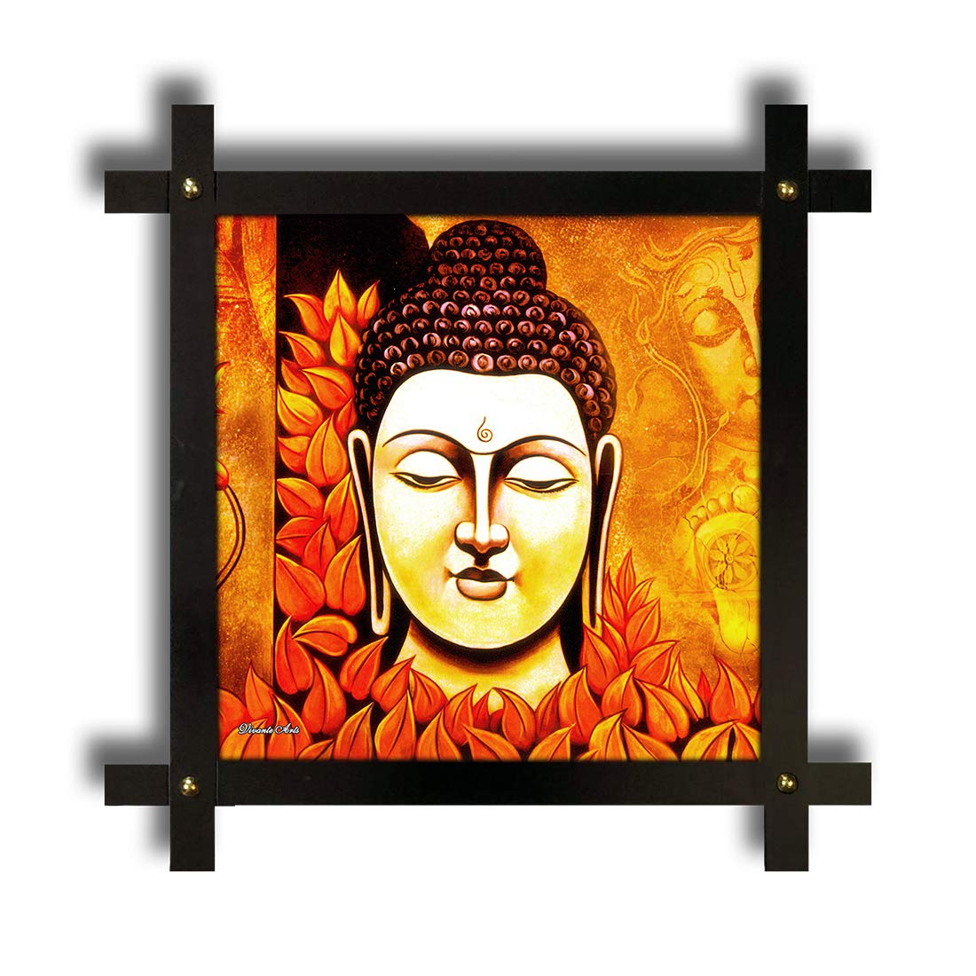 Poster N Frames Cross Wooden Frame HandCrafted with Photo of Buddha Size (16.5x16.5inch,Wood