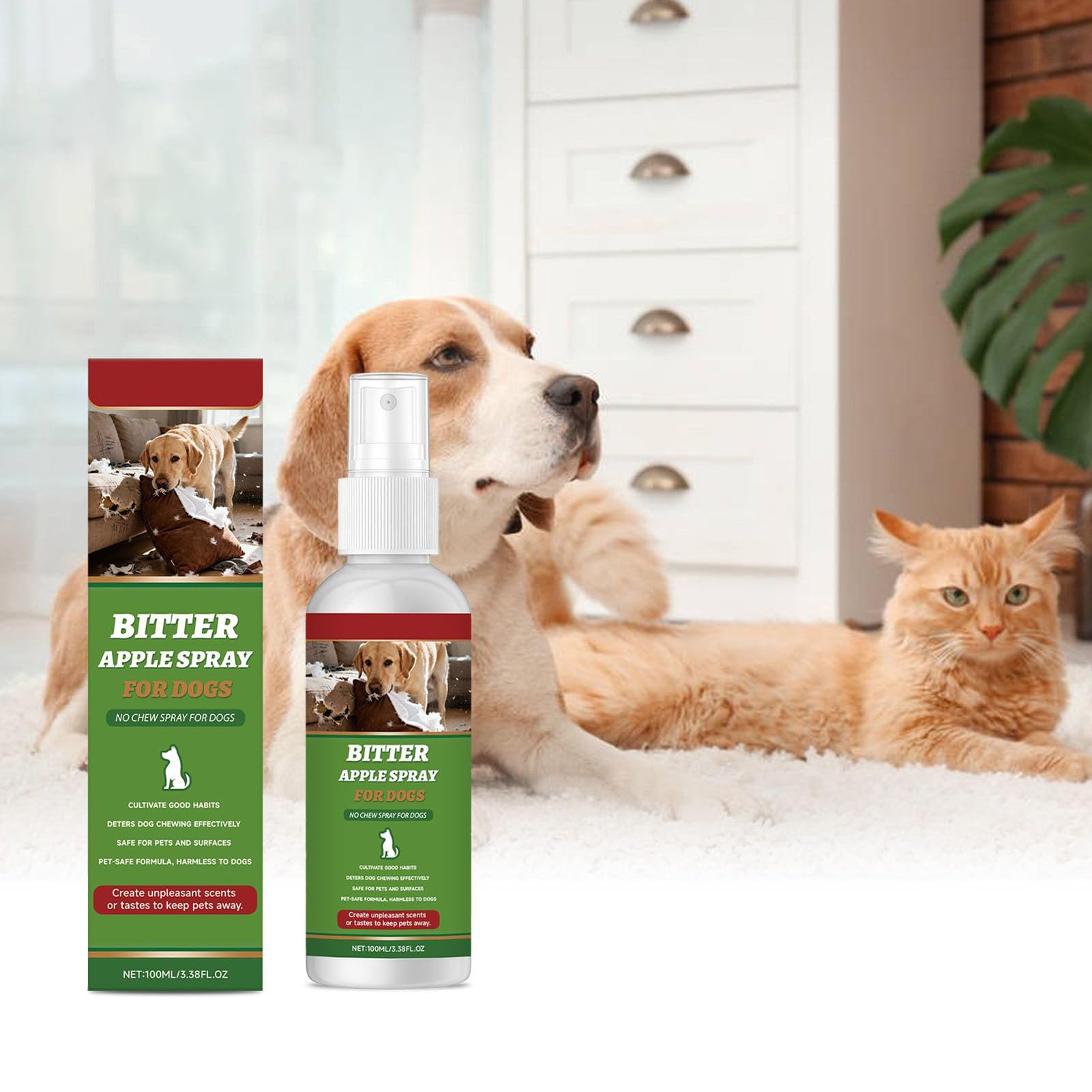 Bitter Spray – Mastication Naturelle 100 ML | Correcteur de comportement pour intérieur et extérieur sur Meubles, Tapis, terrasse, Poubelle, Surfaces d'entraînement, 3,8 x 14,5 cm