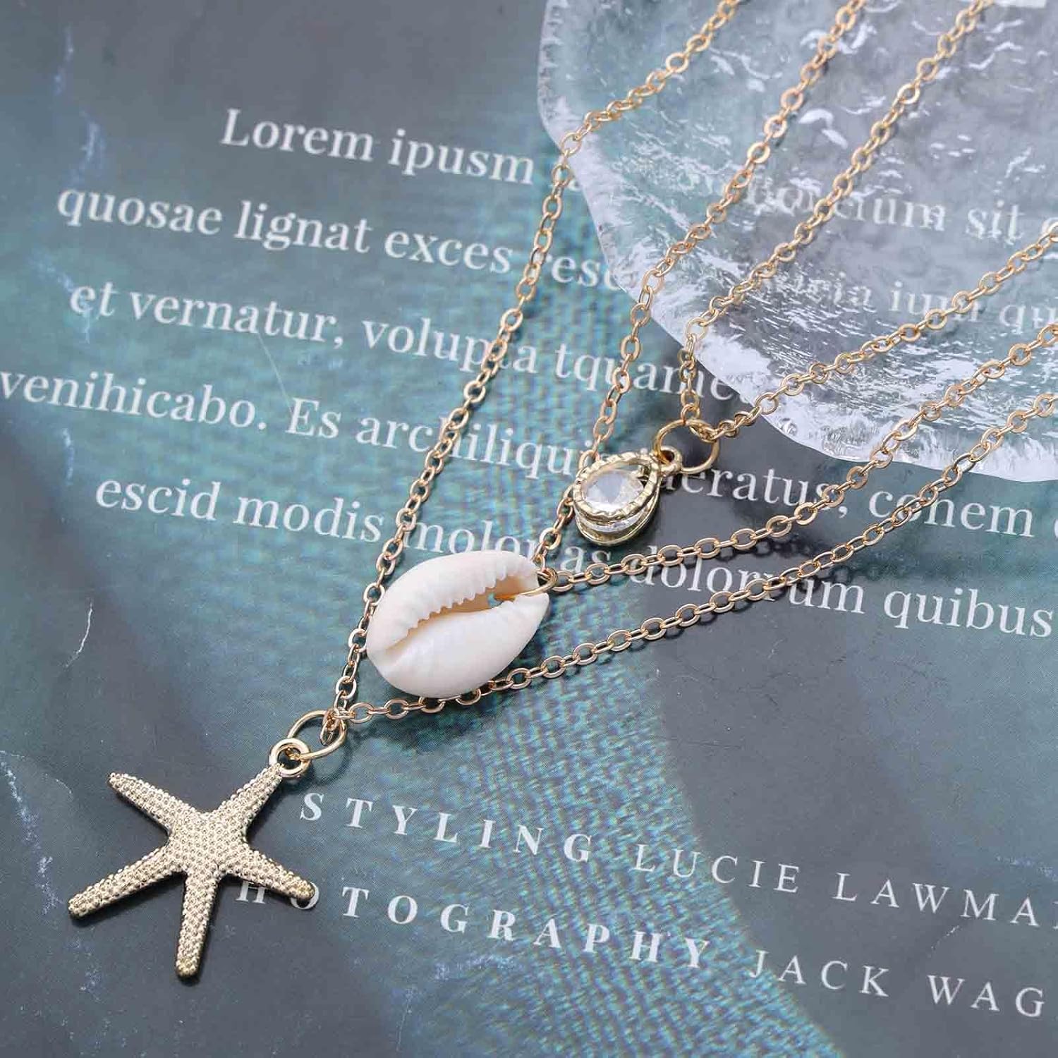 Andelaisi Boho Layered Shell Pendant Necklace Vintage Starfish Choker Necklace Gold Crystal Chain Necklace Multilayered CZ Cowrie Starfish Necklace Jewelry for Women - Image 4