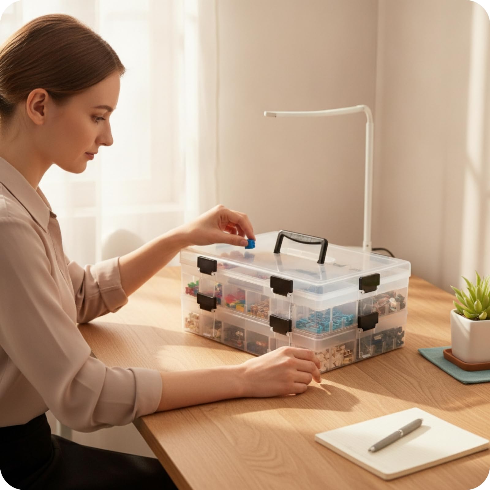 Cajonera Transparente Apilable Rectangular Mini Cajonera Transparente Organizador Escritorio 18 Cajones, Azul
