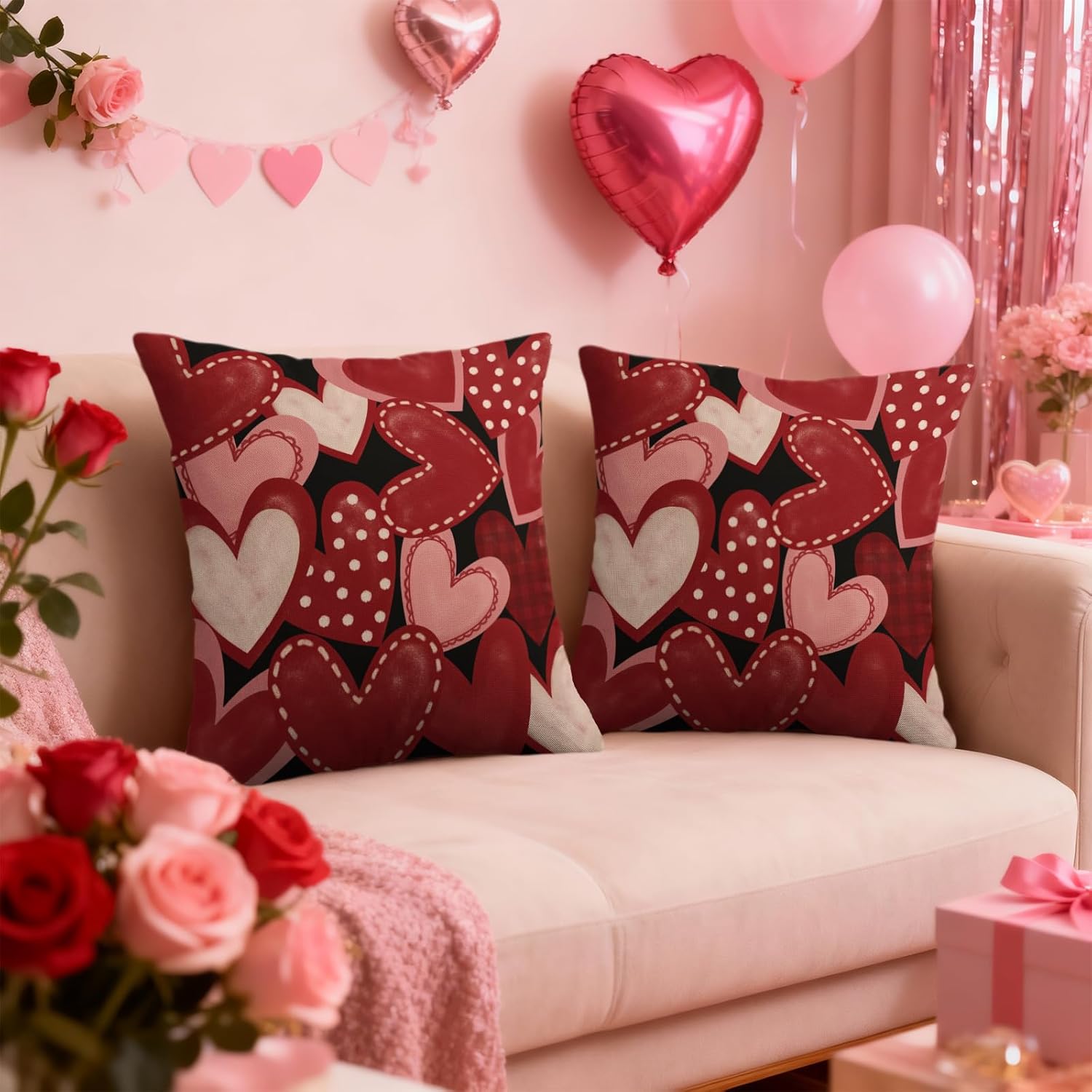 Valentines Pillow Covers 18X18 Set of 2, Valentine's Day Throw Pillow Covers Outdoor Farmhouse Holiday Anniversary Wedding Decorations Cushion Case Couch Sofa Bed Decor - Image 2