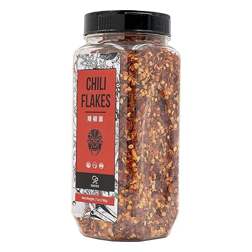Soeos Chili Flakes, 7oz (198g), Medium Hot, Dried and Crushed Red Chili Pepper Flakes, Premium Chili Powder for Pizza, Chowder, Seafood, and Pasta