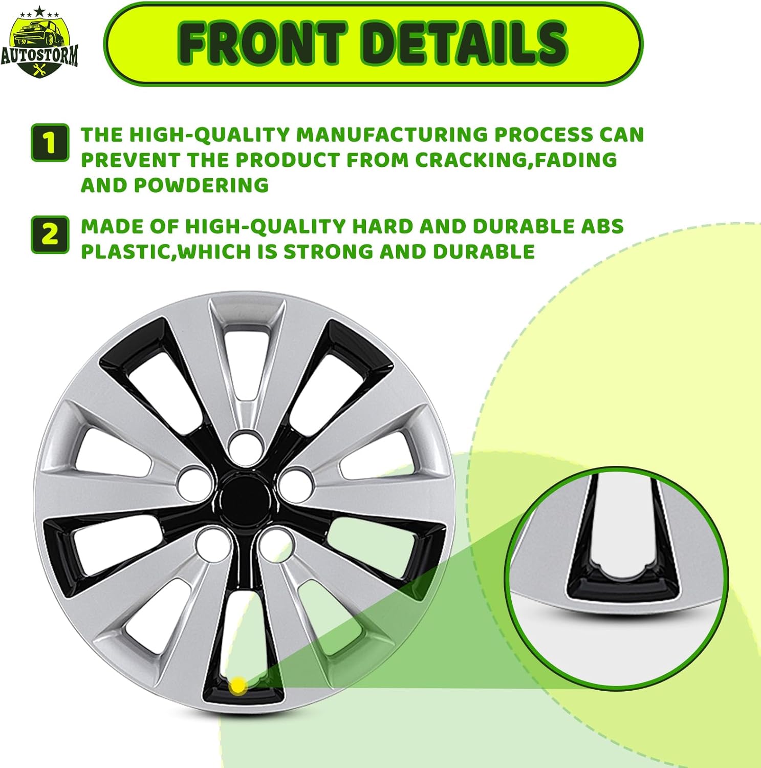 AUTOWIKI 16" Hubcaps for 2013-2019 Nissan Sentra, for 2011-2017 Nissan Leaf with Steel Wheels OE Replacement PP Material 16-Inch Hub Caps 4-Pack, Silver Lacquer & Black Lacquer