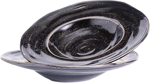 Tazones de sopa platos para pasta, cuencos de porcelana negra de borde ancho, 7.5 onzas, juego de 2 (negro reativo)