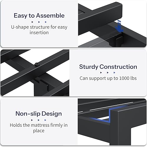 Miniatura 7 de Marco de cama de metal tamaño individual con luces LED, cabecera con almacenamiento y estación de carga, moderna cama de plataforma individual con