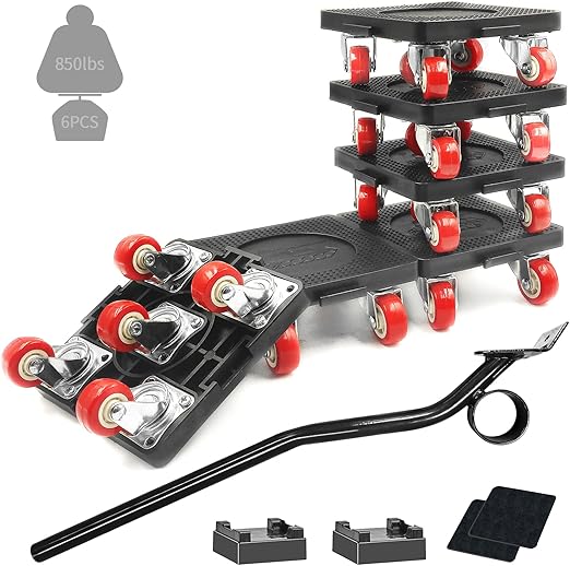 6 Pack Furniture Mover Dolly, Moving Dolly with 5 Wheels & Furniture Lifter Set, 1320Lbs Load Capacity, 360° Rotation Wheels Furniture Dolly, for Moving Heavy Furniture Sofa Cabinet Refrigerator