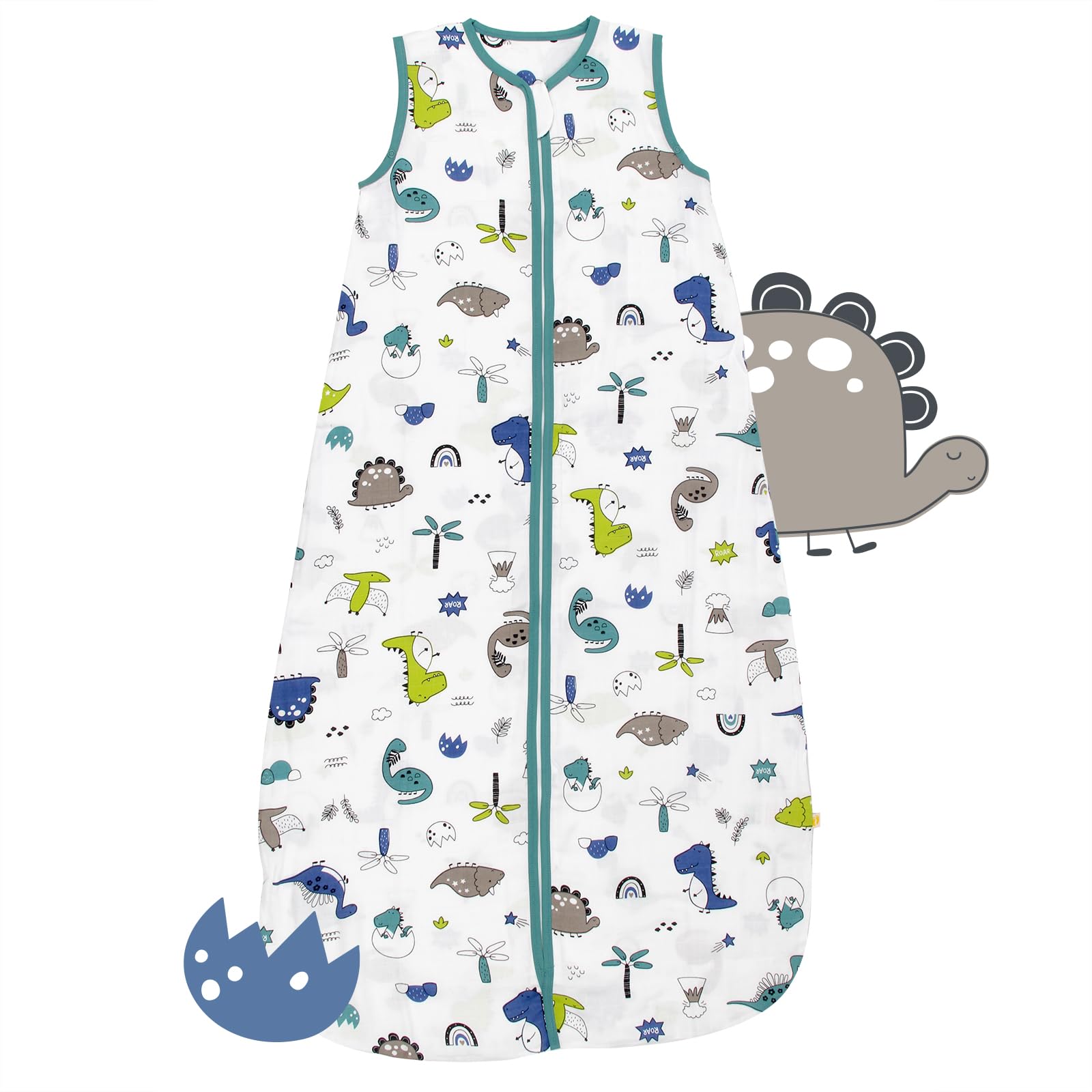 schlummersack Slumbersac Sacco nanna Tog 0.5 110 cm Dinosauro in Mussola | Sacco nanna estivo 18-36 mesi leggero | Sacco a pelo bambini per asilo