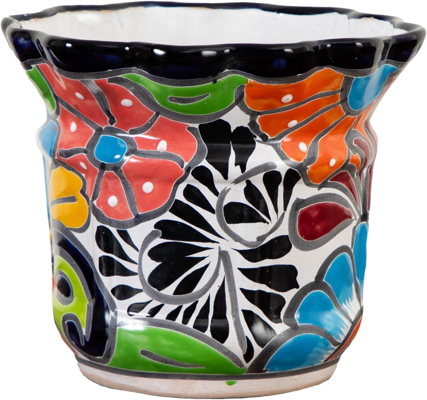 Nearly Natural Handcrafted Talavera Ceramic Planter - 7in x 8in, Vibrant Hand-Painted Mexican Design, Ceramic with Drainage Hole