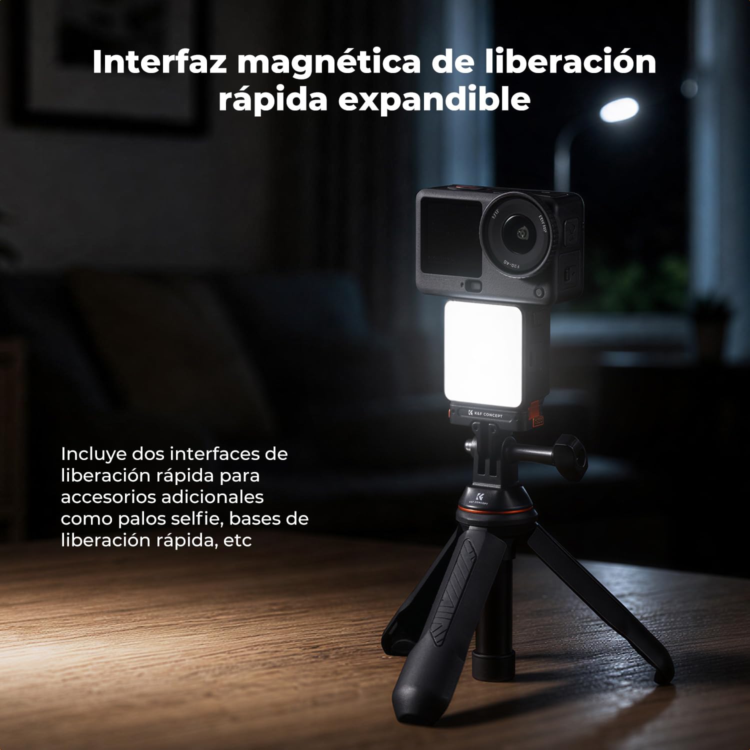 K&F CONCEPT Mini Luz Compatible con Osmo Action 6/Osmo Nano | Luz de vídeo para vlogging, videografía y fotografía, Soporte magnético de liberación rápida, luz LED para Streaming A6051