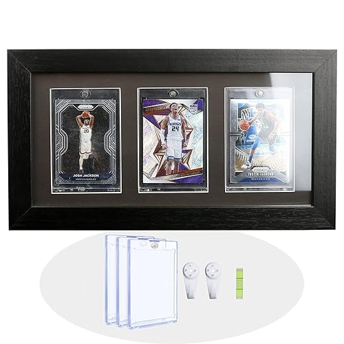 Bivitre Trading Card Display Frame - Wall Mount Baseball Card Display Case with UV Protection Magnetic Card Holder for 3 Standard Cards, Display for Basketball Football Hockey Pokemon MTG Yugioh - 3 cards