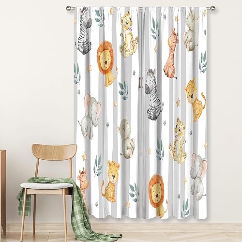 Miniatura 25 de MESHELLY Cortinas de safari para niños, 42 pulgadas de ancho x 63 pulgadas de alto, bolsillo para barra, lindos animales de dibujos animados