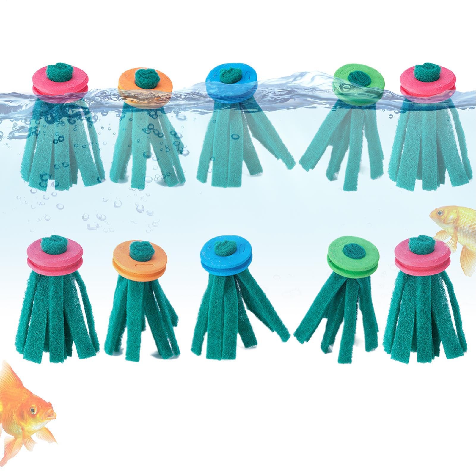 Xijobido Spawning Mop | Set of 10 Fish Breeding Spawning Mop | Foam Ring Scrubber Floating Tool Kit for Tank Snails Rainbowfish Shrimp Turtles Aquatic