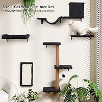 Vista 9 de Estantes de pared para gatos 5 en 1, muebles de escalada para gatos de varios niveles, percha y salón para gatos de interior, estantes montados