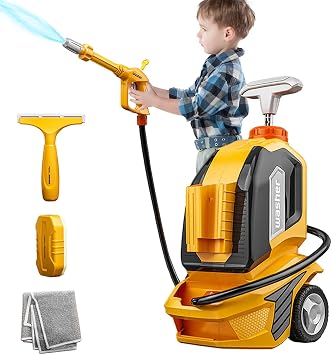 Toddler Car Washing Kit, Manual Pressure Washer with Scraper,Sponge,Rag, Kids Clean Car Wash Toy Pretend Play