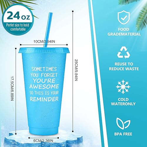 Miniatura 3 de Gerrii 20 vasos de plástico con purpurina y frase en inglés "Thank You Are Awesome Gifts You Are Awesome con popote y tapa", vaso de plástico con