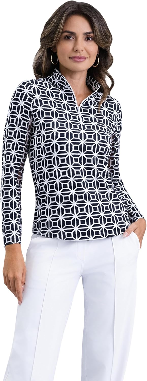 IBKUL Athleisure Wear Sun Protective UPF 50+ Icefil Cooling-Carolyn Long Sleeve Mock Neck Top