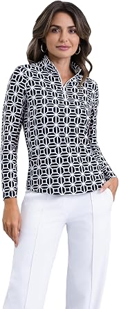 IBKUL Athleisure Wear Sun Protective UPF 50+ Icefil Cooling-Carolyn Long Sleeve Mock Neck Top