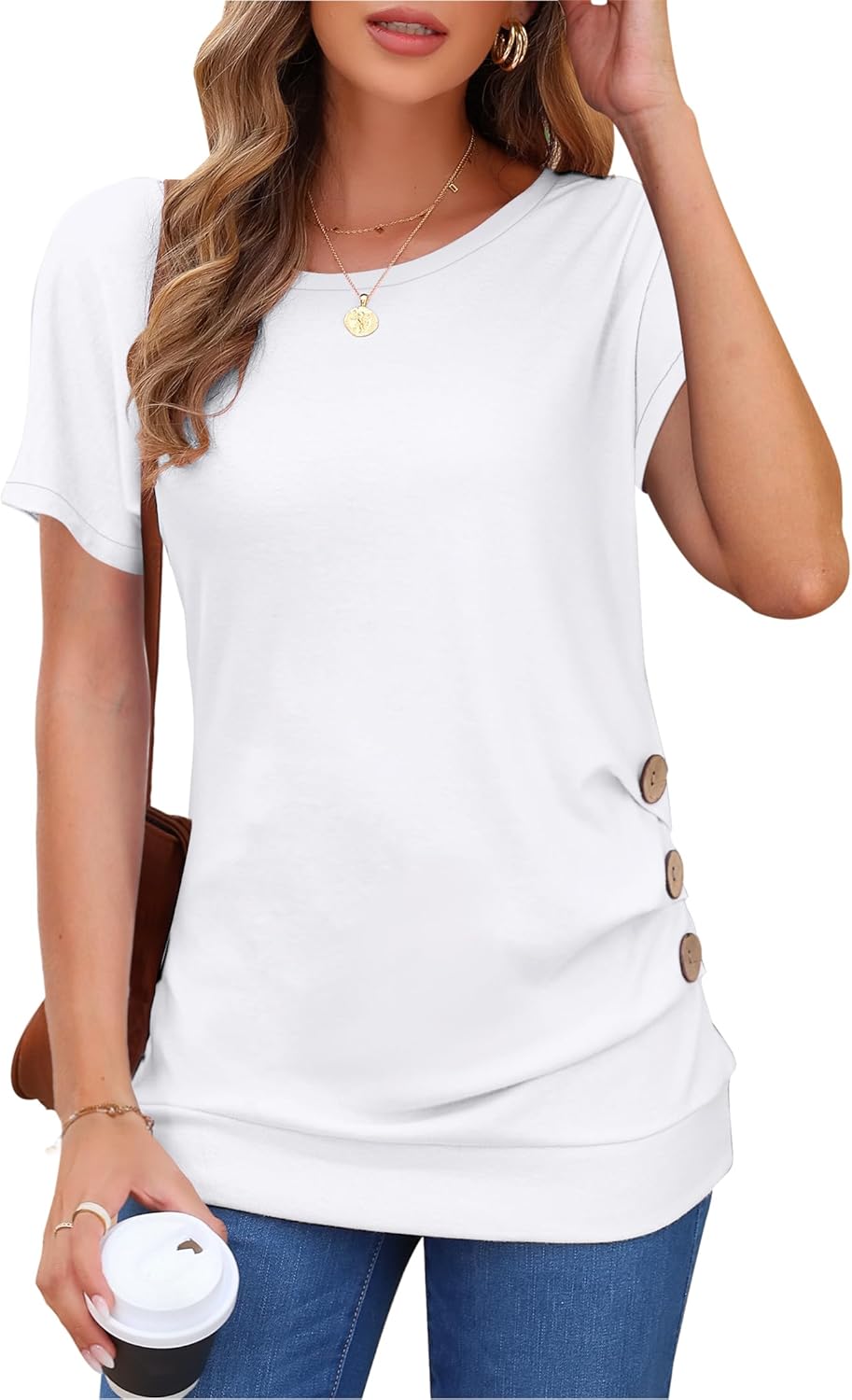 MOLERANI Women's Casual Short Sleeve Round Neck Loose Tunic T Shirt Blouse Tops