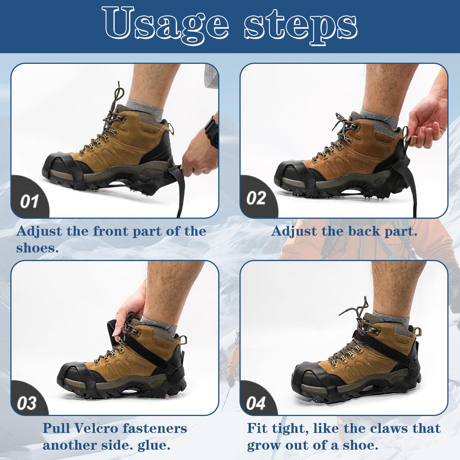 Crampons Antidérapants 10 Pointes - Chaussures Randonnée Neige Et Trail Running, Silicone Souple -40°C