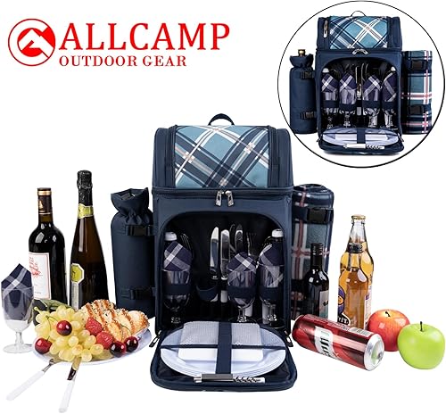 Miniatura 44 de ALLCAMP OUTDOOR GEAR Mochila de picnic para 2 personas con manta, platos y cubiertos de forro polar Gris Plomo,Negro,Azul,Marrón,Gris,Azul