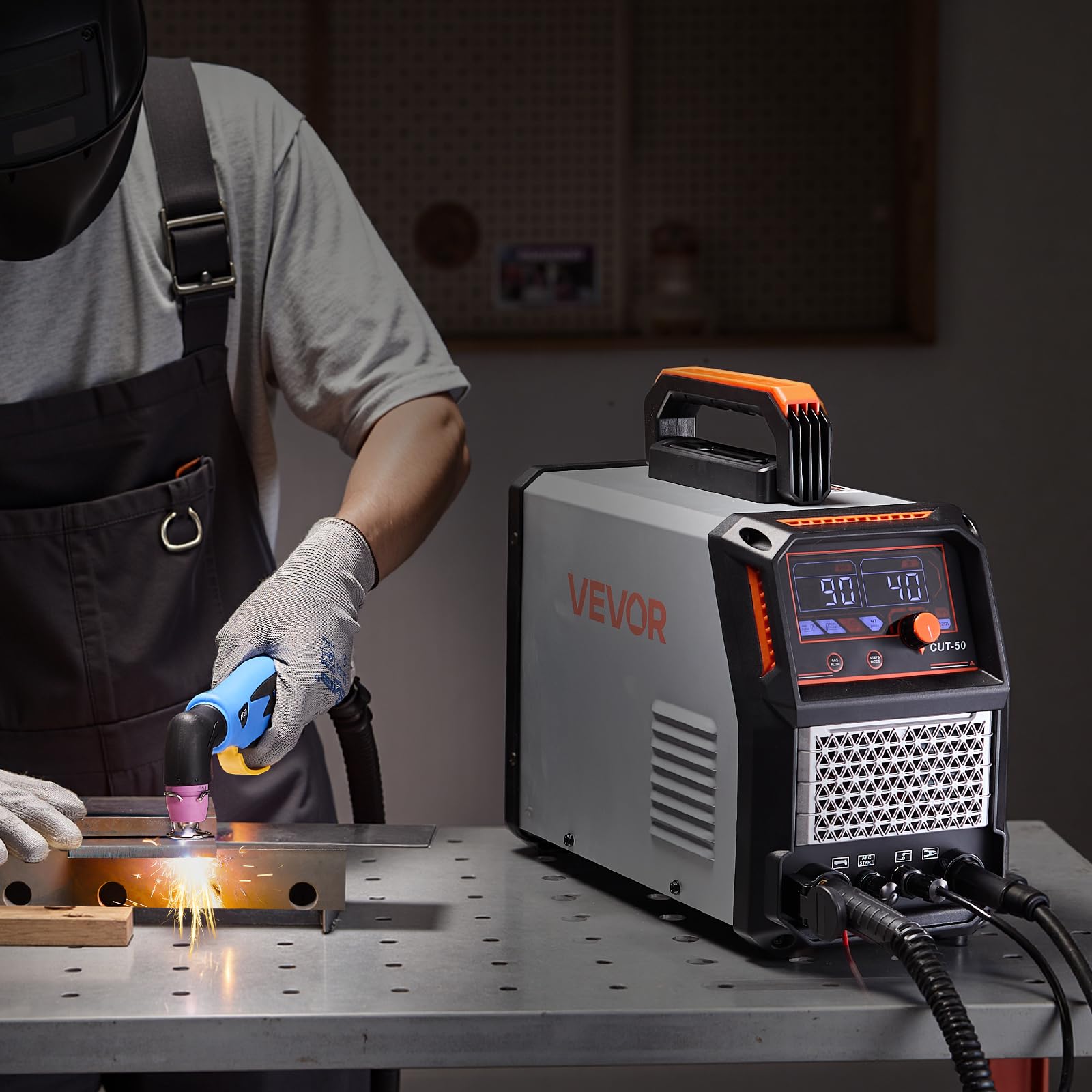 VEVOR Przecinarka plazmowa, 50 A bezstykowa pilotowa maszyna do cięcia plazmowego łuku, falownik IGBT, wyświetlacz cyfrowy z funkcją 2T/4T PA/PT, naprawa domu warsztat