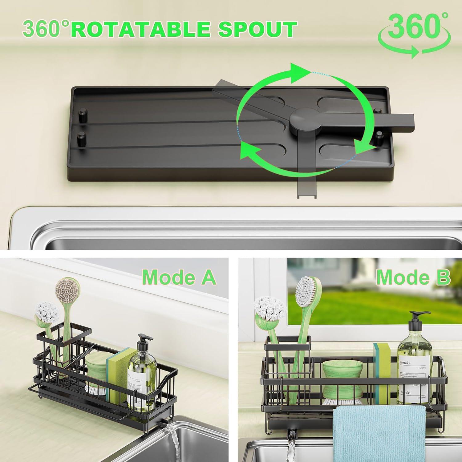 Organisateur d'évier pour la Cuisine, Porte Eponge evier Cuisine avec Vidange Automatique Organisateur d'évier, Organisation de l'évier avec Support pour Brosse
