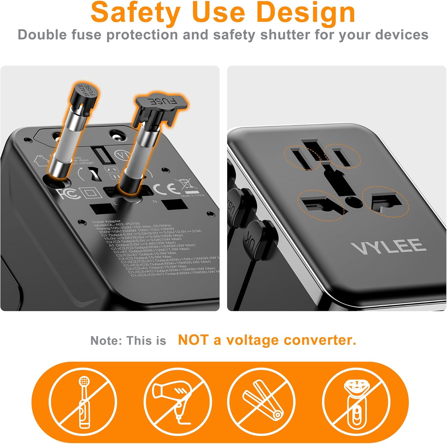 Universal Travel Adapter, PD100W GaN International Power Adapter with 3 USB C and 1 USB A Charging Ports, All in One Power Outlet, Worldwide Plug Adapter for US to European Europe UK AUS Ireland